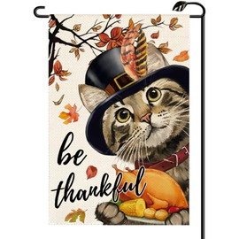 Be Thankful Thanksgiving Cat Garden Flag 12x18 Inch Vertical Double Sided Fall Harvest Turkey Maple Leaves Small Flags Farmhouse Outside Decoration For Yard GE18