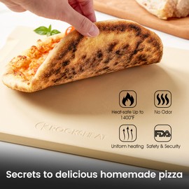 ROCKSHEAT Pizza Stone, 12"x12" Square Pizza Stone for Oven Grill BBQ, Cordierite Baking Stone for Bread & Pie, Unique Built-in 4 Handles Cooking Stone