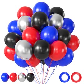 Red Blue Black Silver Balloons, 50pcs 12 Inch Black Red Blue Silver Latex Balloons for Man Boys Baby Shower Birthday Graduation Party Decorations