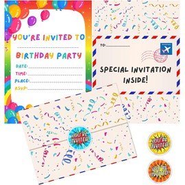 Xugoox Birthday Party Invitations, 24 Pieces Rainbow Kids Birthday Party Invitations Cards with Stickers for Boys Girls Birthday Party Invitations Cards