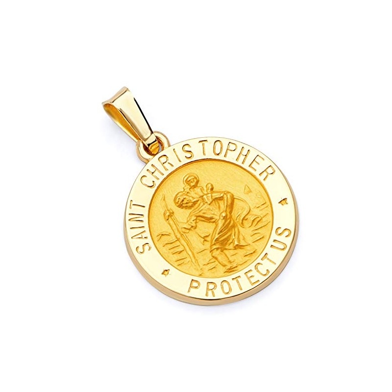 14k REAL Yellow Gold Hollow Religious Saint Christopher Charm Pendant