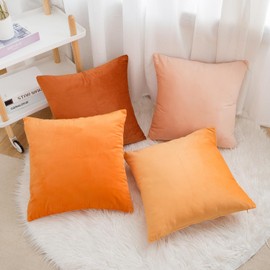 Yonous Gradient Colors Combo Set Cushion Covers, Premium Velvet Soft Square Decorative Throw Pillow for Sofa Bedroom Car, Set of 4, (18''x18'', Orange-Light Orange)