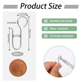 60 pieces curtain hooks, curtain hooks, S hooks, curtain hooks for hanging, silver curtain hooks, metal hooks for rope tensioning systems, rope hooks, rope tensioning sets