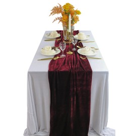 BTF HOME Velvet Table Runner, 10ft Luxurious Wedding Reception Decorations Soft Velvet Fabric Table Linen Overlay for Party (20 x 120 inch, Burgundy)