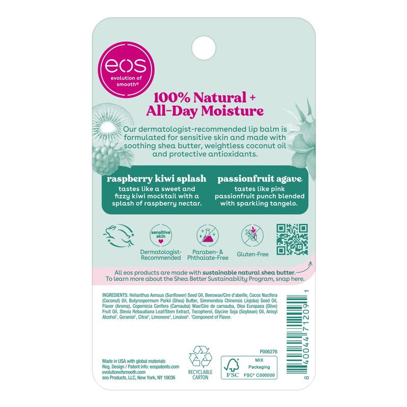 eos 100% Natural Lip Balm, Raspberry Kiwi Splash & Passionfruit