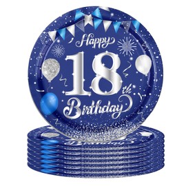 16Pcs Navy Blue 18th Birthday Plates 7inch Paper Plate for 18th Party Decorations Blue,18th Birthday Decorations Plates for Man Men Him Party Paper Plates 7" Tableware for 18th Dinner Paper Plates