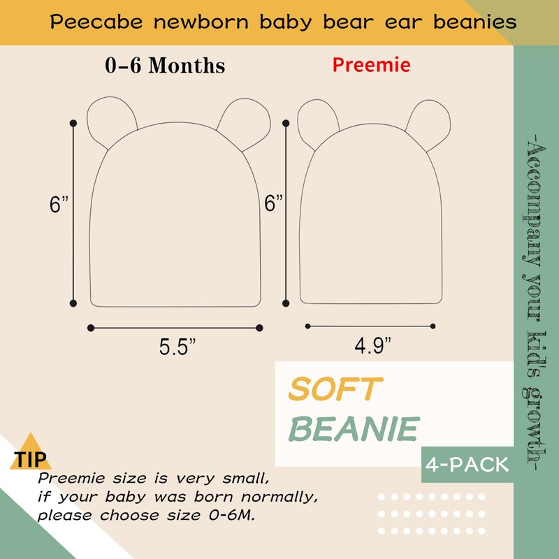 PEECABE Cotton Newborn Hospital Baby Hats 0-6 Months Infant Boy