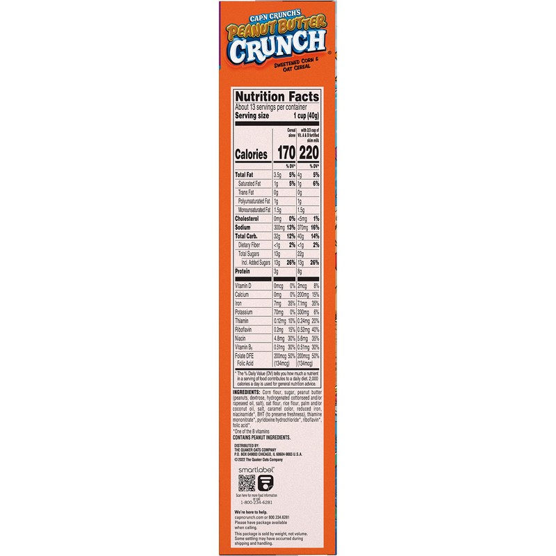 Cap'n Crunch Cereal, Peanut Butter, 18.8oz Box, Packaging May Vary