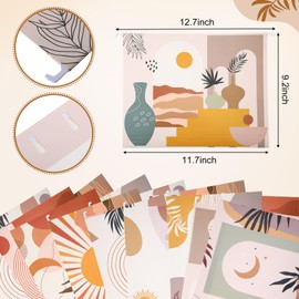 Estune 32 Pcs Hanging File Folders Letter Size Decorative File Folders, Geometric, Marble, Quote Designs, Including Adjustable Tabs and Inserts, Cabinet Inserts Organizer for Office Desk(Boho)