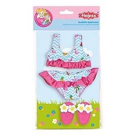 Heless 199 - Schwimm-Set für Puppen, 3 teilig, Bikini mit Badeschläppchen, Flamingo, Größe 28 - 35 cm, für Badespaß an heißen Sommertagen