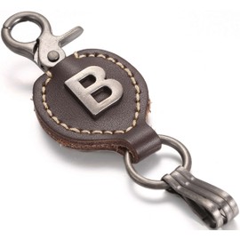 Leather Keychain For Men, Single Letter Alphabet with Easy Clasp - B - Rich Brown - One Size