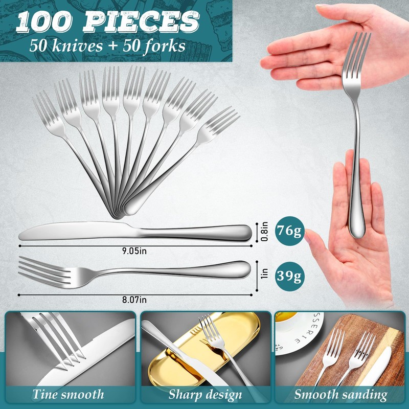Nuenen 100 Pieces Stainless Steel forks and knives Dinner Flatware