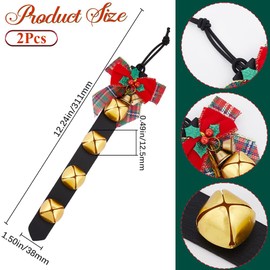 GORGECRAFT 2Pcs Christmas Door Knob Hanging Bells 12" Black PU Leather Strap Belt 4 Gold Sleigh Jingle Bell Welcome Door Hanger Shopkeepers Security Dog Training Bells for Holiday Home Decor