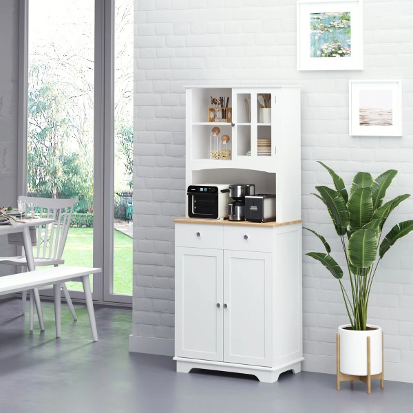 HOMCOM Freestanding 67" Kitchen Buffet with Hutch, White