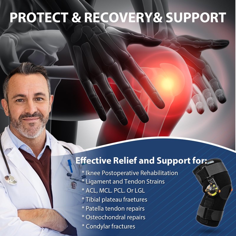 Nvorliy Hinged ROM Knee Brace with Side Stabilizers & Locking