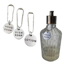 3 Piece Soap Dispenser Labels - Hand, Dish & Lotion Bottle Tag Set - Hand-Stamped Brass or Aluminum - Guest Bathroom & Kitchen Organization - Silver or Gold Color (Silver (Aluminum))