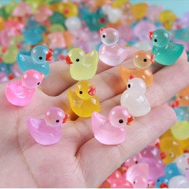 EDATOFLY 100 Mini Ente - Leuchtende Aquarium Dekoration Puppenhaus Mini Deko - Niedliche Nachtlicht Desktop Dekoration, Harz Ornament Mini Ente, 25 Farben Harz Ente