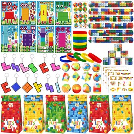 Building Block Party Favors Set,126Pcs Building Block Themed Party Supplies Include Gift Bags ,Wristband,Keychain,Sticker Birthday Supplies (Building1)