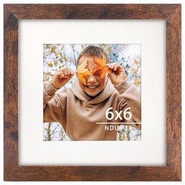 6x6 Picture Frame Brown, Display Photos 4x4 with Mat or 6x6 without Mat, Poster Frame for Wall and Tabletop