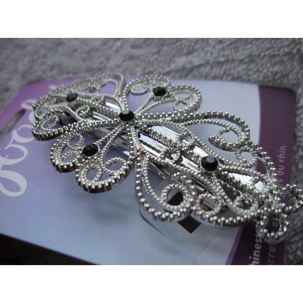 Goody Rhinestone Silver Metal Hair Barrette Clip Fancy Vine Curls