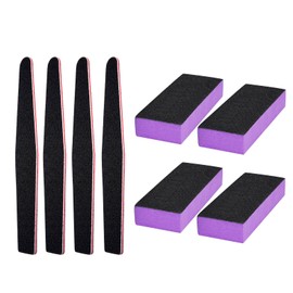 LNAUJS Professional Manicure Tools Kit, 8 Pack Nail File and Buffer Block, Black Nail Pedicure File with 100/180 Grit for Sanding, Buffing, Grinding and Polishing