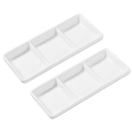 DOITOOL 2Pcs Ceramic Serving Platters, 3 Compartment Appetizer Serving Trays Snack Dishes, White Rectangular Divided Sauce Dishes for Home Restaurant Kitchen