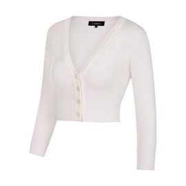 MINTLIMIT Cardigan Women V Neck Button Down Long Sleeve Basic Soft Knit Cardigan Sweater White M