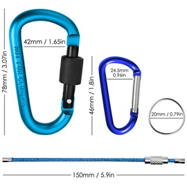 10 Pack Aluminum D-ring Carabiners, YuCool D Shape Keychain Clips Hook Spring-Loaded for Camping Hiking Fishing, with 10 Stainless Steel Wire Keychains, 10 Key Rings - Multi-Color