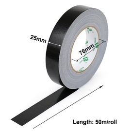 BOMEI PACK 3 Rolls Black Duct Tape Reinforced Strong Sticky Gaffer Tape 25mm x 50m Ducts Fixing Pipelines Repairing DIY Craft Labeling,Heavy Duty Moving Sealing