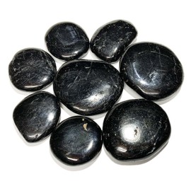 KRIO® - 1 x Flat Gemstone Disc Stone Worry Stone Therapy Stone (Tourmaline Black/Schorl)