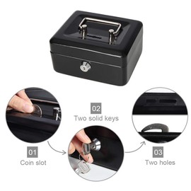 Steel Cash Box Safe with Lock 2 Keys, black