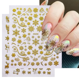 Christmas Nail Stickers for Nail Art, Gold Christmas Nail Decals 3D Self-Adhesive Snowflake Elk Penguin Santa Claus Design Nail Decals Winter Nail Supplies for Nail Art Decorations 6 Sheets