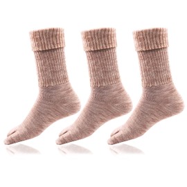 RC. ROYAL CLASS Women's Calf Length Skin Color Towel Thick Woolen Thumb Socks (Pack of 3 Pairs), Beige, One Size