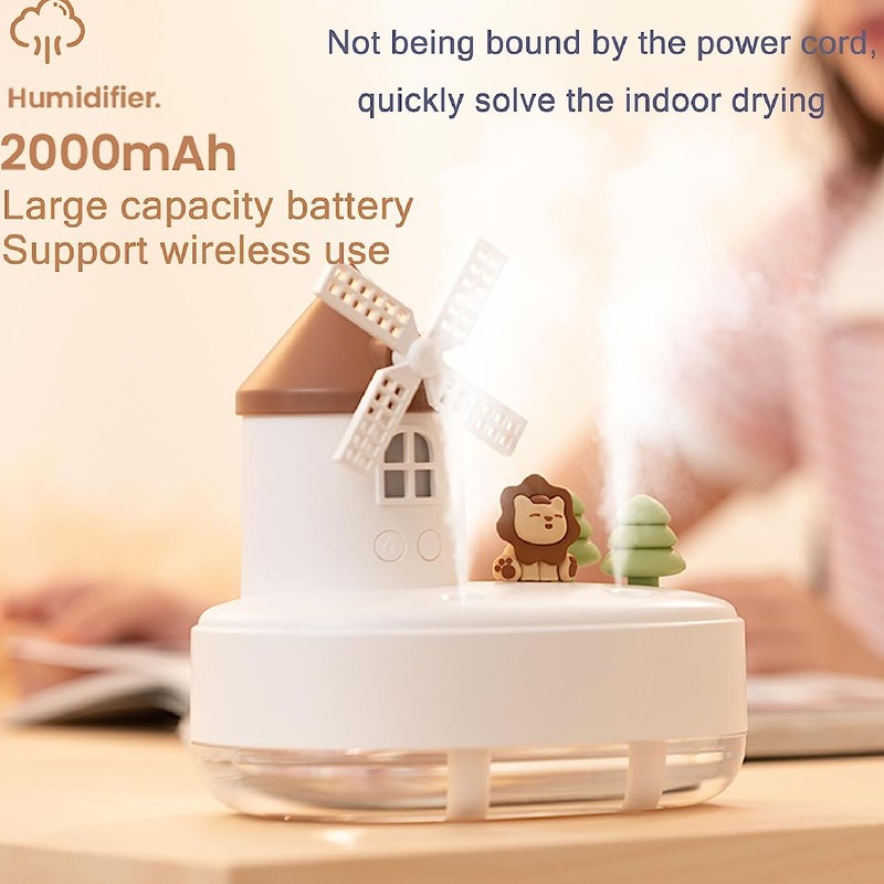 Windmill Music Box Humidifier Creative Bedroom Office Wireless Portable Rotating