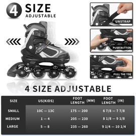 Nattork Blade Roller Skates for Boys with Light Up Wheel, Outdoor & Indoor Illuminating Black Inline Skates for Boys Little Kids Toddler Ages 5-8 4 5 6, Beginners