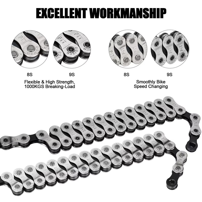 FITTOO 5/6/7/8-Speed Bike Chain 1/2 x 3/32 Inch 116 Links,