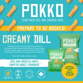 POKKO Creamy Dill Rice & Chickpea Chips – 24-Pack Tangy & Savory Snack with Real Dill & Herbs – High-Protein, Gluten-Reduced, Non-GMO – No Artificial Additives – 1.59oz Per Bag