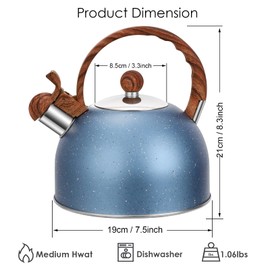 Whistling Kettle, Stainless Steel Kettle, 2.5 L Stainless Steel Whistling Kettle, Induction Kettle, Tea Kettle, Whistling Kettle for All Hobs, Modern Automatic with Wood Grain Handle, Easy to Use