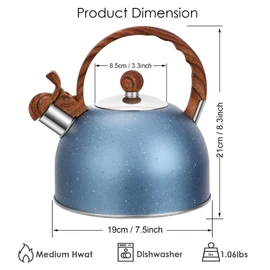 Whistling Kettle, Stainless Steel Kettle, 2.5 L Stainless Steel Whistling Kettle, Induction Kettle, Tea Kettle, Whistling Kettle for All Hobs, Modern Automatic with Wood Grain Handle, Easy to Use