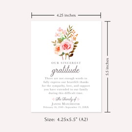 Hello Love Goods Rose Wildflower Bouquet Funeral Thank You Cards, Sympathy Acknowledgement Cards, 4.25x5.5 Flat Bereavement Notes with Envelopes