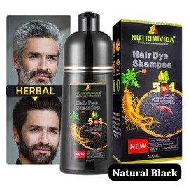 Nutrimivida Natural Black Hair Dye Shampoo Instant 5 in 1 +100% Grey Coverage