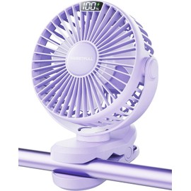 SWEETFULL Portable Clip on Fan - Battery Operated Stroller Fan, 4000mAh Small Rechargeable Fans with LED Display, 4 Speeds, Mini Personal Cooling Desk Cooler for Golf Cart Travel Camping Gym (Purple)
