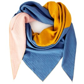 Gloop Women's Scarf XXL Knitted Triangle Scarf Cotton Triangular Scarf Muslin Scarf Without Scratching on Skin Made in Italy, Yellow-Pink-Light Blue, Unit size