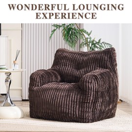 GDFStudio 37" Bean Bag Chair Oversize Bean Bag Lazy Floor Sofa with Back Support Comfy Corduroy Memory Foam Chair with Armrest for Living Room Bedroom, Brown