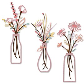 Leseogye 3 Pcs Metal Flowers Wall Art, Pink Flower Wall Decor, Exquisite Art Deco for Living Room, Bathroom, Bedroom, Patio, Balcony, Kitchen Decoration
