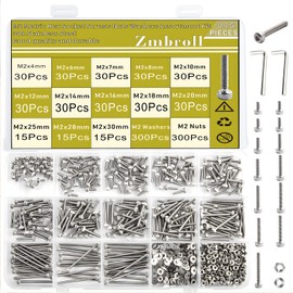 Zmbroll M2 Hex Socket Head Cap Screw 945Pcs Machine Screws 304 Stainless Steel Small Screws M2x4/6/7/8/10/12/14/16/18/20/25/28/30mm Metric Hex Bolt Nuts Washers with Wrench Key