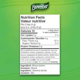 Benefiber Prebiotic Dietary Fibre Powder, Unflavoured, Sugar-Free, Daily Fibre - 125 Servings (500 g)