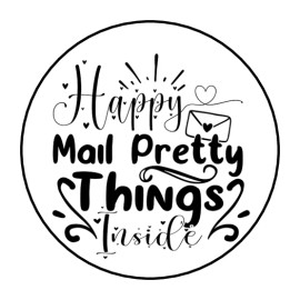 PartyMommy 30 HAPPY MAIL PRETTY THINGS INSIDE STICKERS ENVELOPE SEALS LABELS 1.5" ROUND