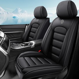 Cscevt 2 Seat Covers for Car Fit for Jaguar S-Type 2000-2008 Leather Seat Covers Breathable Waterproof Seat Protectors (Black,Standard) Automotive Seat Covers with Airbag