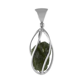 Rough Gemstone Sterling Silver Cage Pendant, Sterling Silver, Moldavite